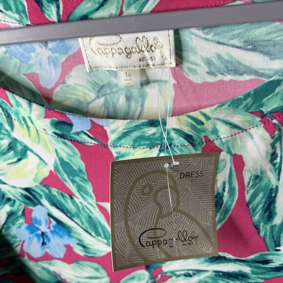 Pappagallo Dress Womens 1X Pink Tropical Resort Style Ruffle Sleeves Vacation - Picture 13 of 14